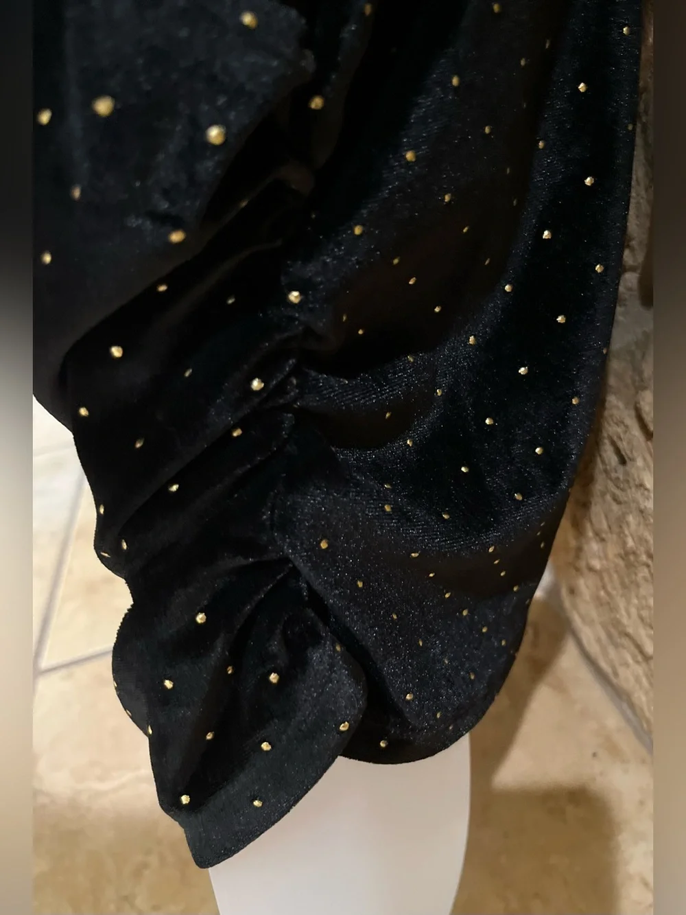New Michael Kors Black Velvet Mock Neck Top Large Gold Studs  Holiday Wear NWT
